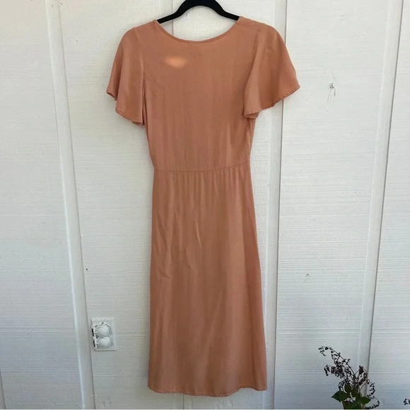 Cottagecore Women’s Tie Front Button Down Fit & Flare Flutter Sleeve Midi Dress - Picture 2 of 6